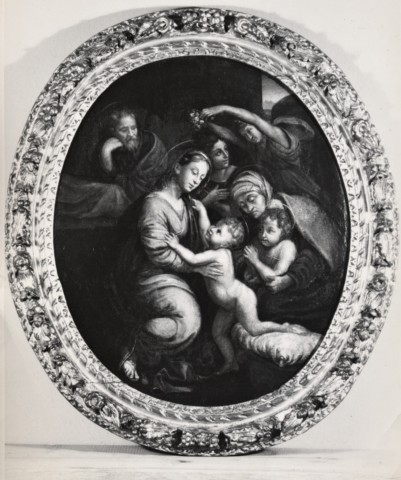 Anonimo — Anonimo - sec. XVI/ XVII - Sacra Famiglia con san Giovannino, sant'Elisabetta e angeli — insieme